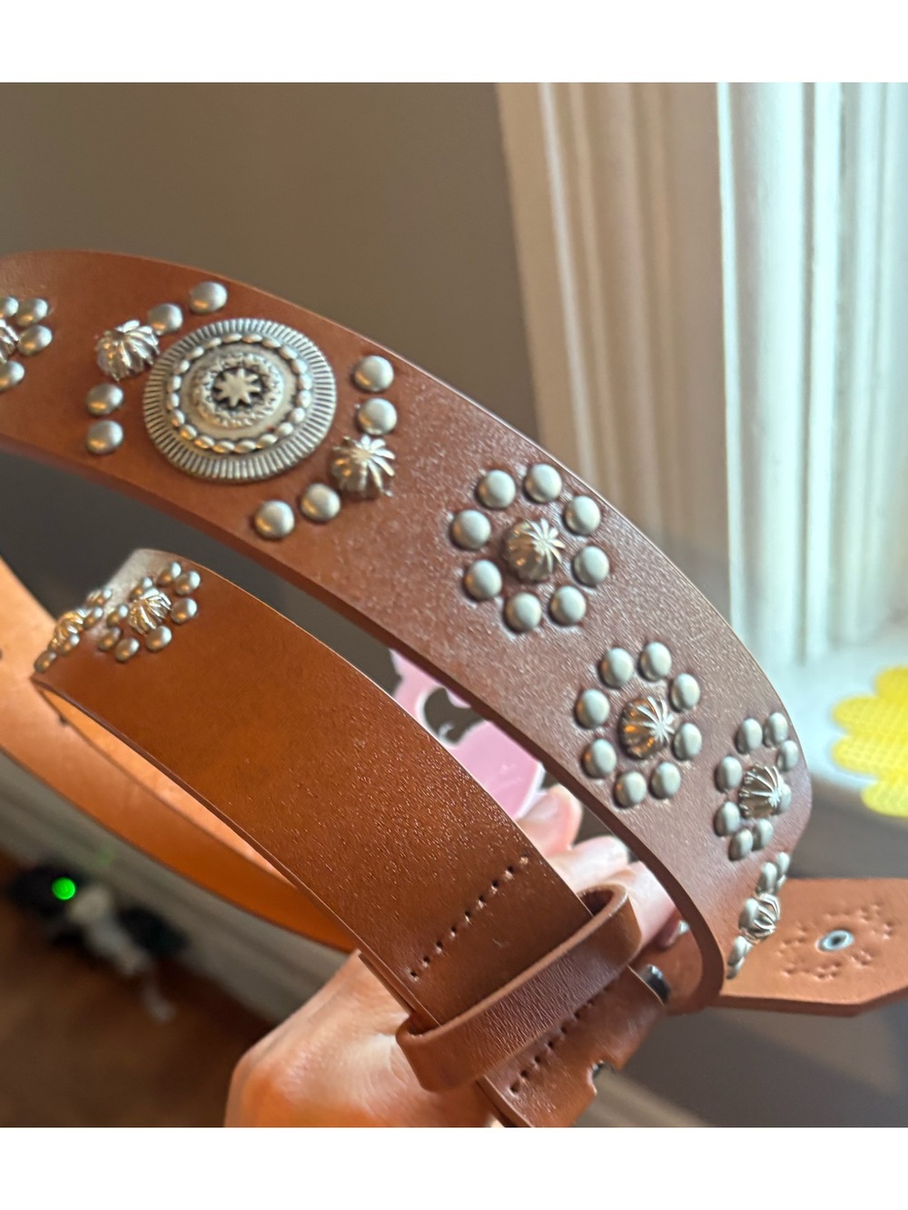 Tan Leather Studded Western-Style Belt